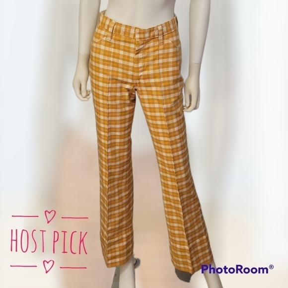 Vtg H BAR C 1950s Cosplay Plaid Goldenrod Bootcut Pants - Picture 1 of 14